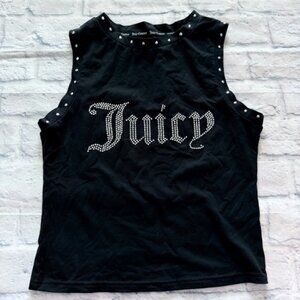 Juicy Couture Top M | Black Y2K Rhinestone Sleeveless Cropped Logo